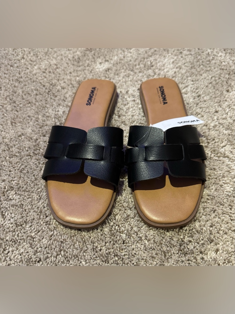 Sonoma Black Leather Slide Mules with Tan Footbed